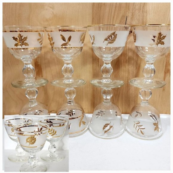 11 pc Libbey Golden Foliage Frosted Cocktail Glasses vintage mixed design wear - Picture 1 of 12